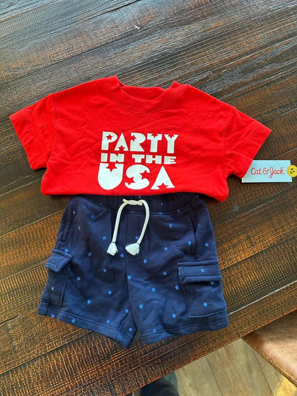 Cat & Jack Red Tee with Navy Star-Print Shorts